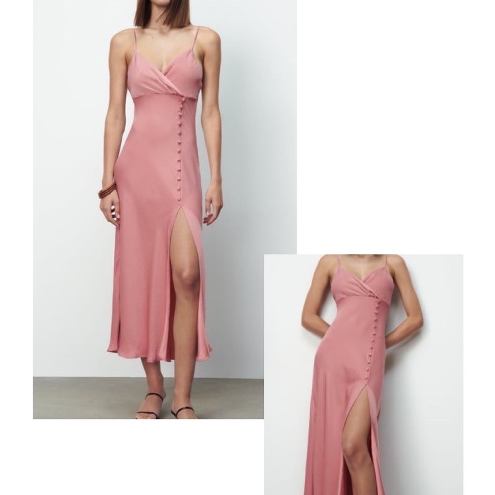 ⭐️Blogger Fave⭐️ ZARA Pink V Neck Slip Dress w Button Detail Size Small